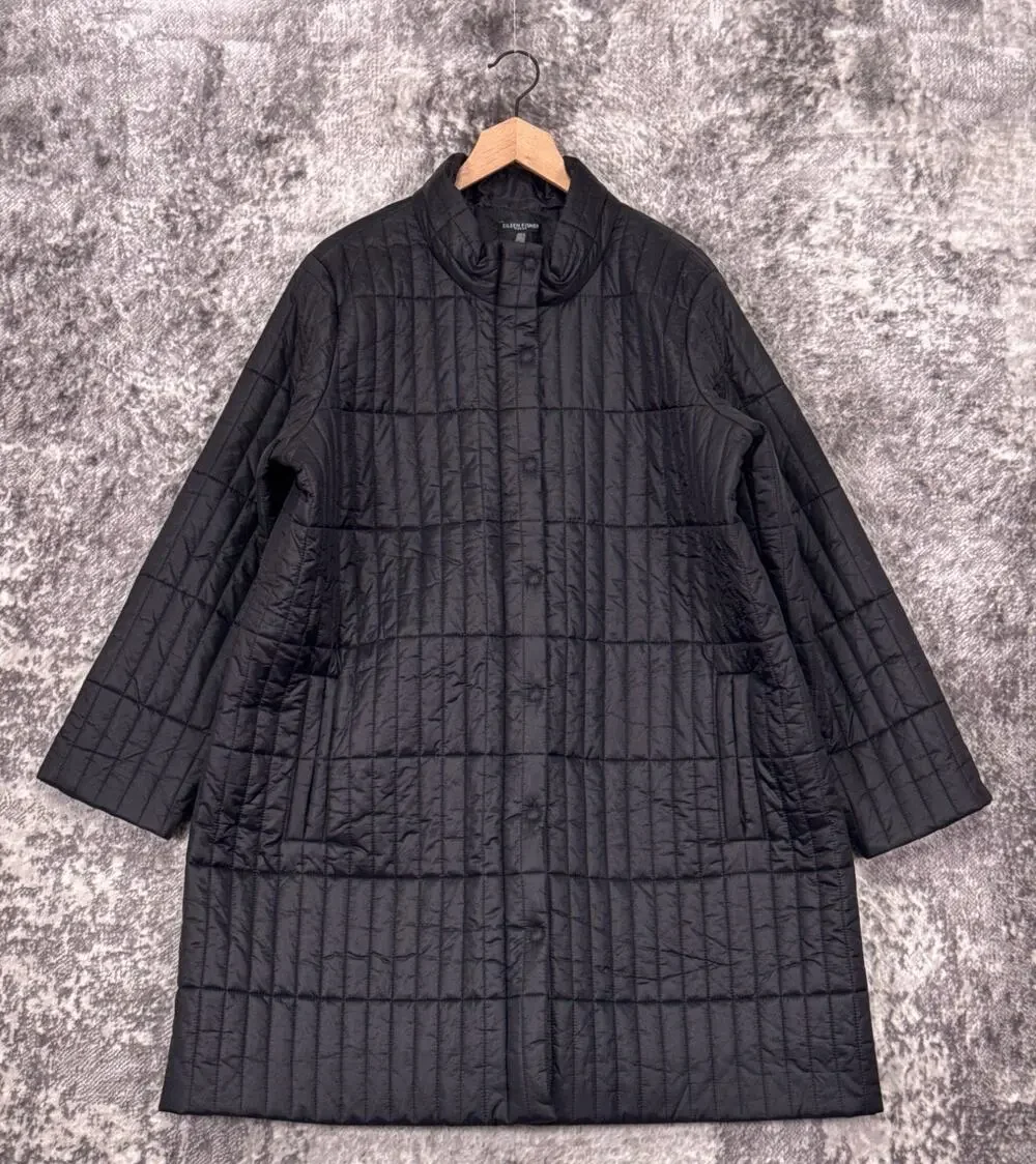 Eileen Fisher Jacket 2X Womens Recycled Nylon Quilted Stand Collar Coat